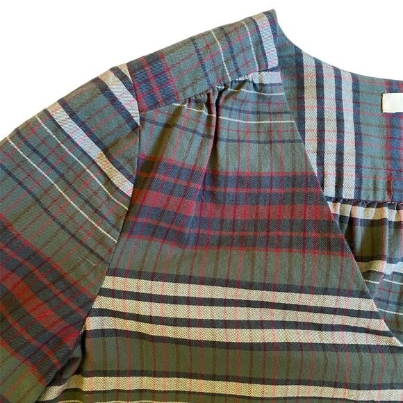 Madewell V-Neck Button-Down Shirt Sz XS Green White Plaid Cotton Neutral Earthy - Picture 7 of 14